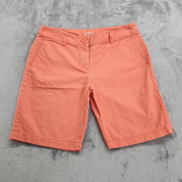 Ann Taylor LOFT Shorts Womens 6 Orange Original Mid Rise Cotton Twill 9in Summer - Picture 1 of 10